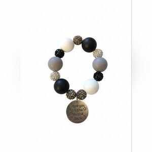Elegant Black, White, and Gray Beaded Bracelet with Charm